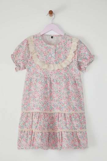 Trendyolmilla Kids Multi-Color Cotton Floral Embroidered Short Sleeve Mini Dress