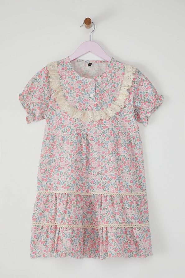 Trendyolmilla Kids Multi-Color Cotton Floral Embroidered Short Sleeve Mini Dress