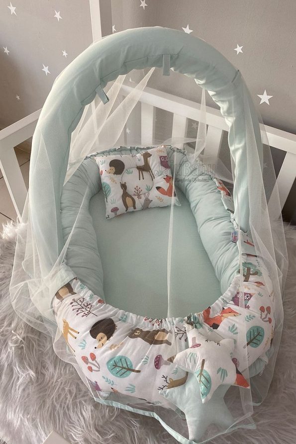 Jaju Baby Cute Forest Baby Nest with Canopy and Toy Hanger