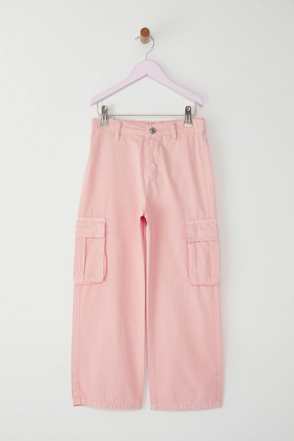 Trendyolmilla Kids Pink Girls' 100% Cotton Pocket Detail Wide Leg Elastic Denim Pants