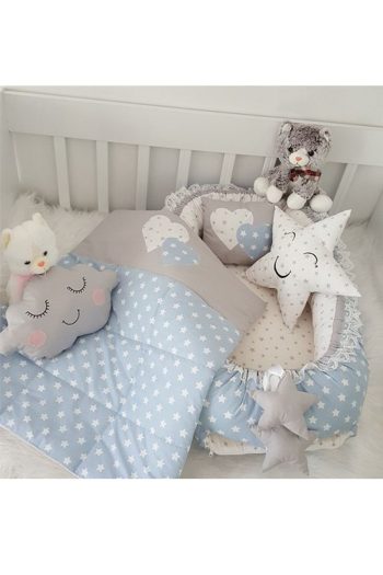 Jaju Baby Nest Blue Star Grey 5-Piece Luxury Crib Set