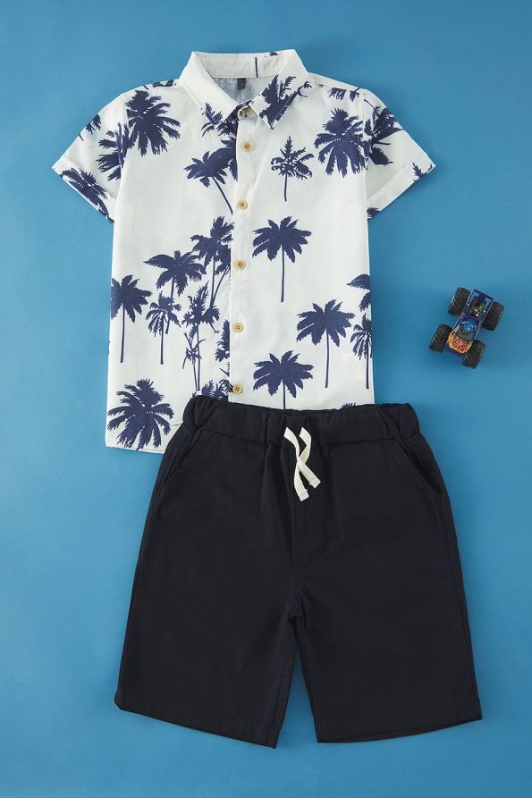 Trendyolmilla Kids Navy Cotton Printed Shirt and Shorts Set