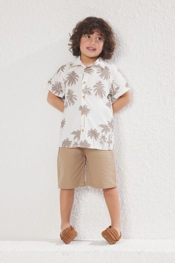 Trendyolmilla Kids Beige Cotton Printed Shirt and Shorts Set