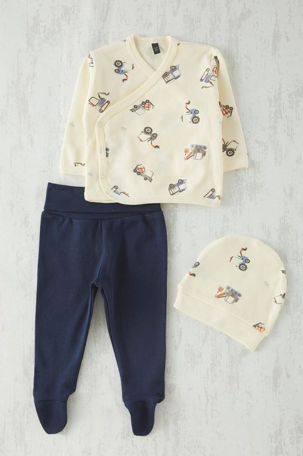 Trendyolmilla Kids Beige 3-Piece Cotton Printed Bodysuit and Leggings Set