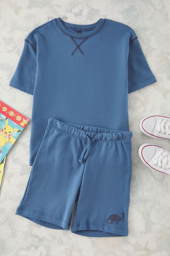Trendyolmilla Kids Indigo Boys' 100% Cotton Basic Short Sleeve T-Shirt and Shorts Set