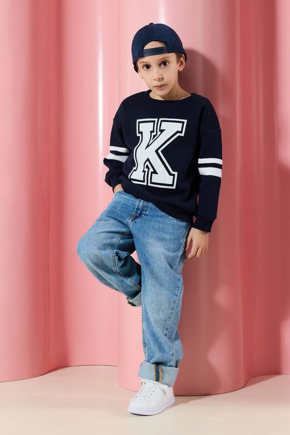 Trendyolmilla Kids Navy Printed Cotton School Sweatshirt