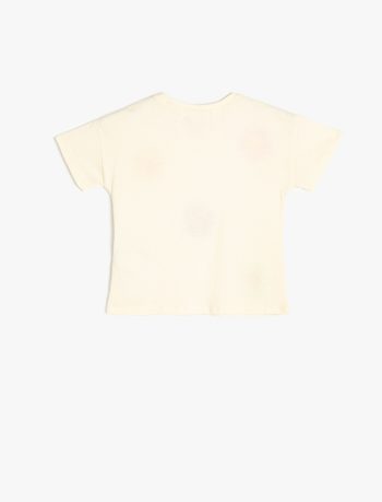 Girls' Cotton T-Shirt with Floral Embroidery and Short Sleeves