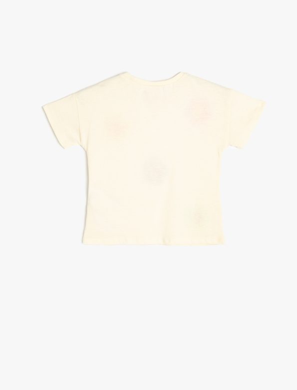 Girls' Cotton T-Shirt with Floral Embroidery and Short Sleeves