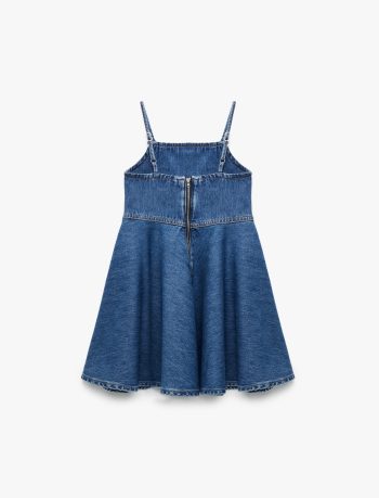 Girls' Cotton Pleated Thin Strapped Denim Dress