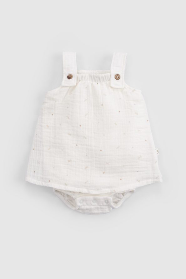 Organic Cotton Muslin Ecru Baby Dress Bodysuit