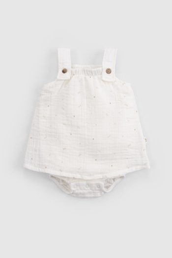 Organic Cotton Muslin Ecru Baby Dress Bodysuit