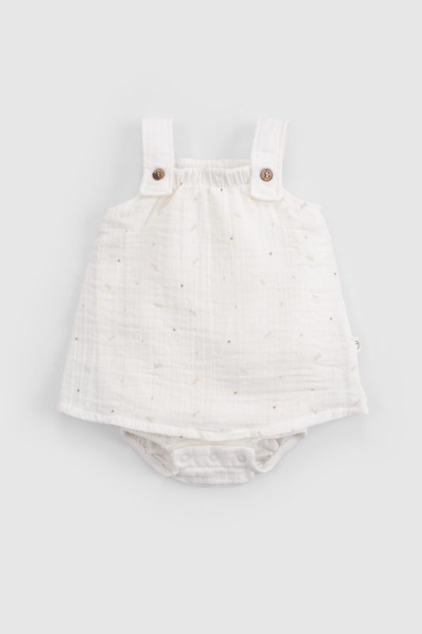 Organic Cotton Muslin Ecru Baby Dress Bodysuit