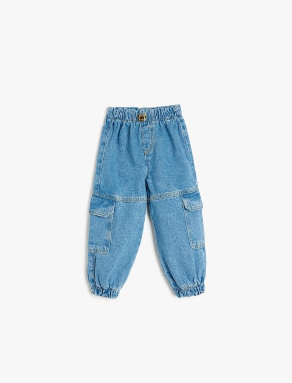 High Waisted Cargo Pocket Cotton Jogger Jeans for Baby Girls
