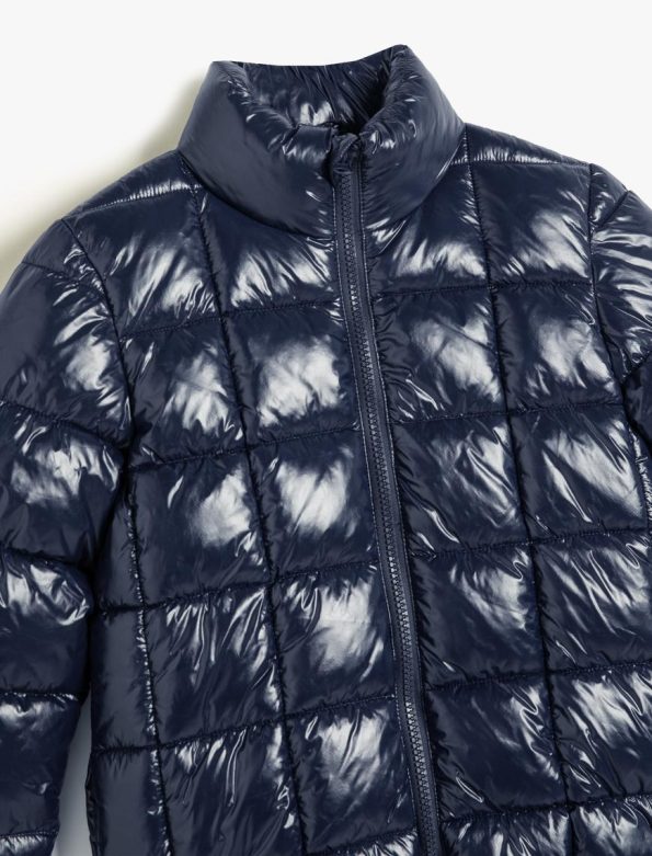 Boys' Quilted Jacket with Stand Collar and Zipper