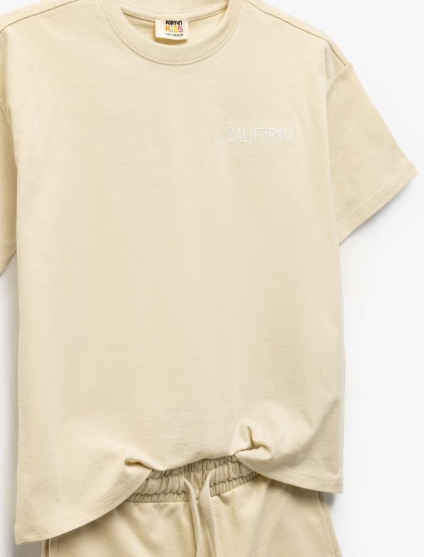 Boys' Cotton Crew Neck Short Sleeve Embroidered Top and Drawstring Shorts Set