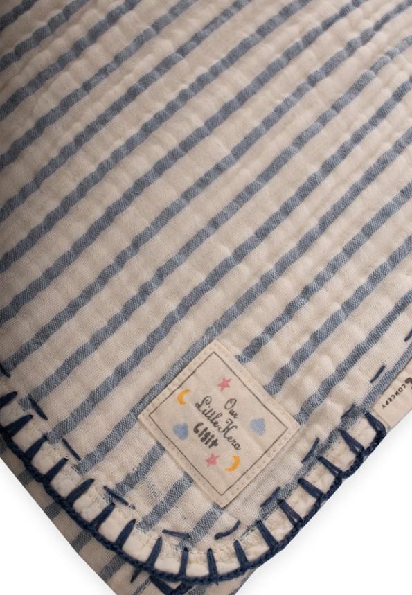 Double Layer Handcrafted Muslin Triangle Towel 75X75 cm Indigo Striped