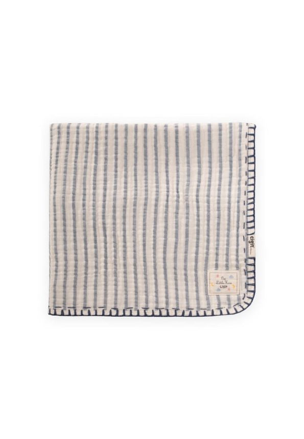 Double Layer Handcrafted Muslin Triangle Towel 75X75 cm Indigo Striped