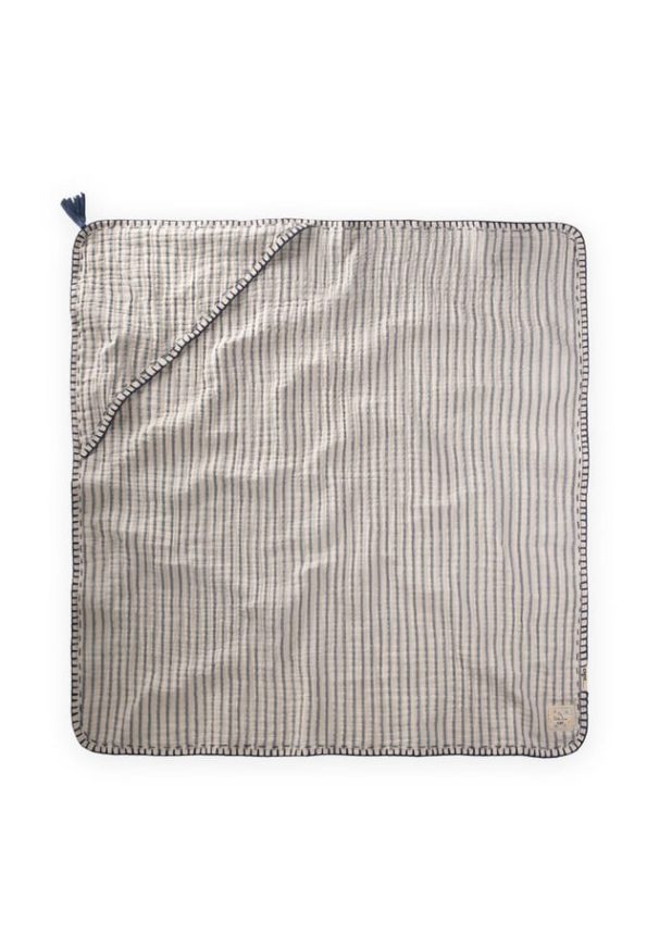Double Layer Handcrafted Muslin Triangle Towel 75X75 cm Indigo Striped