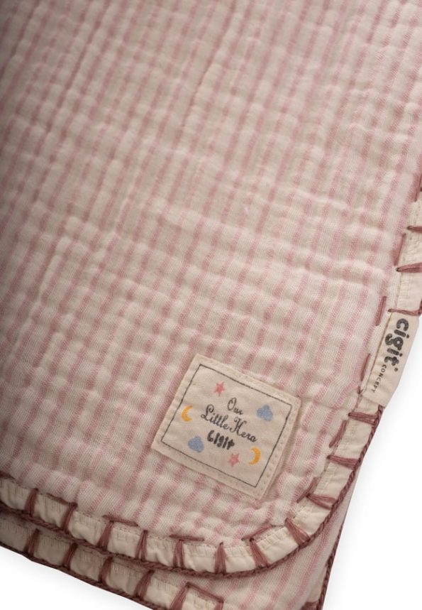 Double Layer Handcrafted Muslin Triangle Towel 75X75 cm Pink Striped
