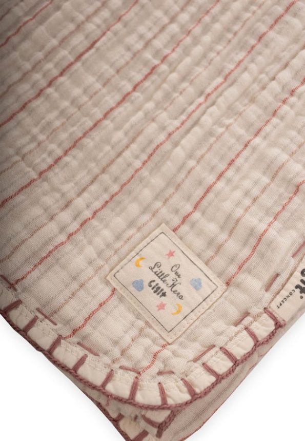 Double Layer Handcrafted Muslin Triangle Towel 75X75 cm Light Pink Striped