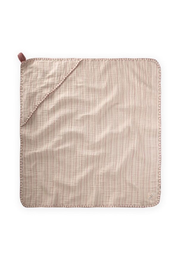 Double Layer Handcrafted Muslin Triangle Towel 75X75 cm Light Pink Striped