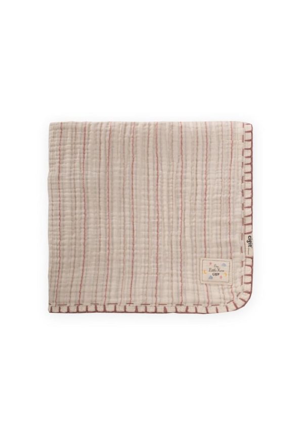 Double Layer Handcrafted Muslin Triangle Towel 75X75 cm Light Pink Striped