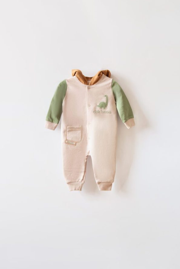 Hooded Baby Boy Dino Romper