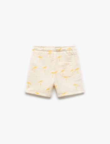 Boys' Cotton Muslin Shorts with Palm Print and Drawstring Waist