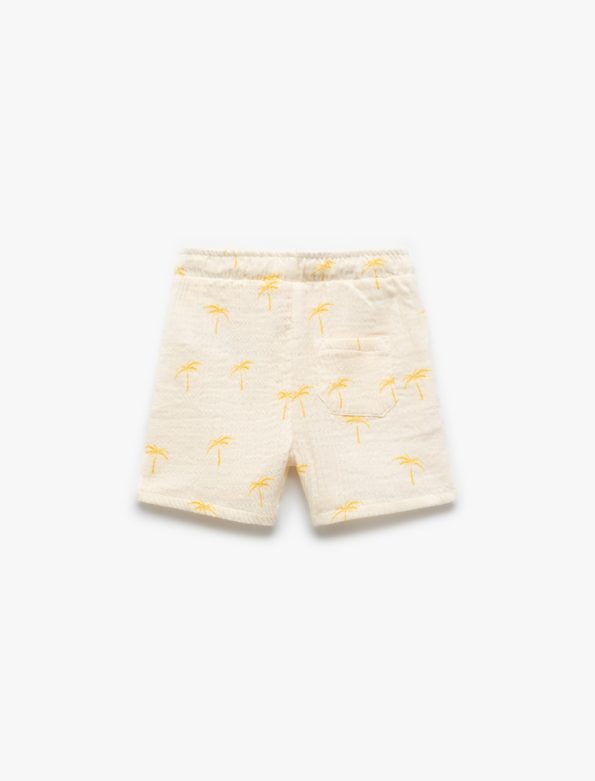 Boys' Cotton Muslin Shorts with Palm Print and Drawstring Waist