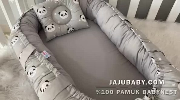 Jaju Baby Nest Gray Panda Luxury Orthopedic Baby Bed
