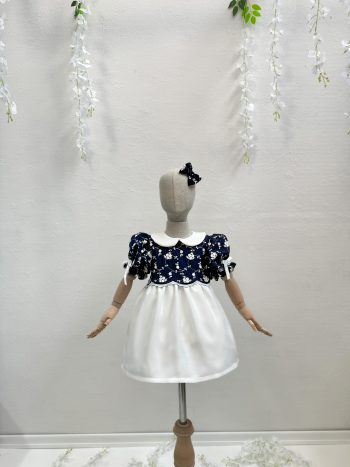 Navy Embossed Flower Dress with 2 Hair Clips
