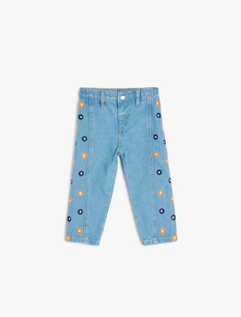 Girls' Cotton Denim Pants with Embroidery Details