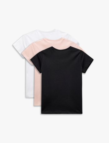 Girls' Cotton Short Sleeve Basic T-Shirt Set - 3 Pieces