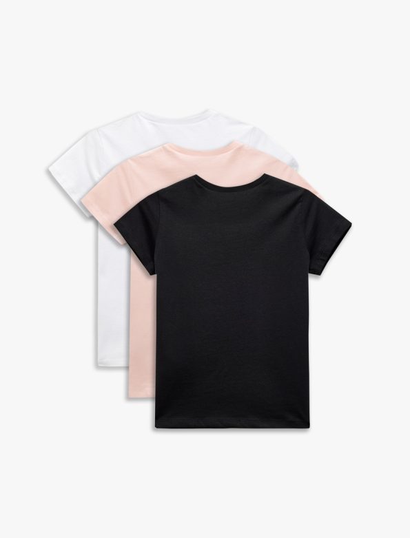 Girls' Cotton Short Sleeve Basic T-Shirt Set - 3 Pieces