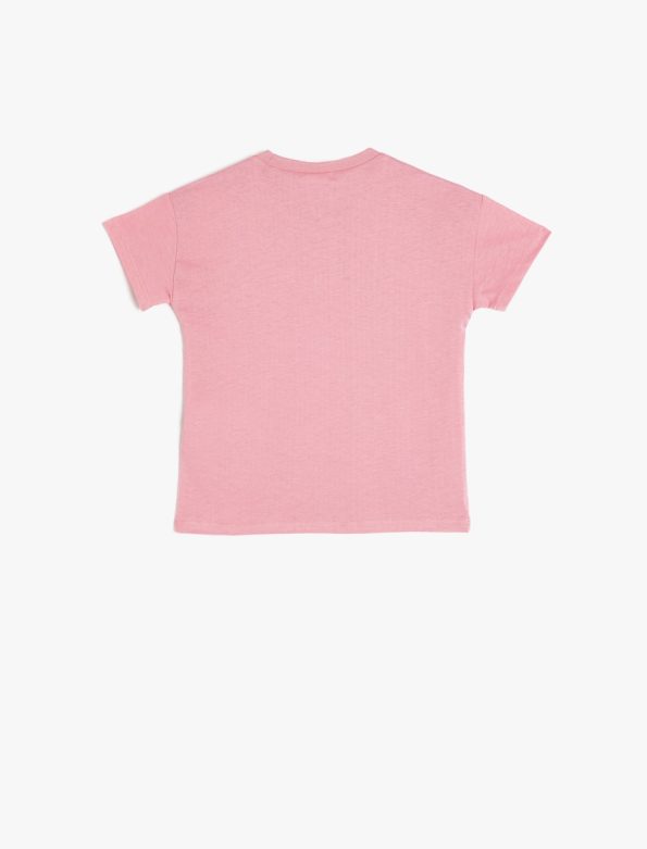 Girls' Cotton Basic T-Shirt with Floral Embroidery