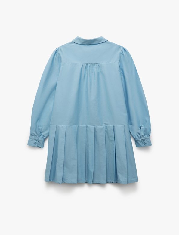 Girls' Cotton Long Sleeve Pleated Peter Pan Collar Dress