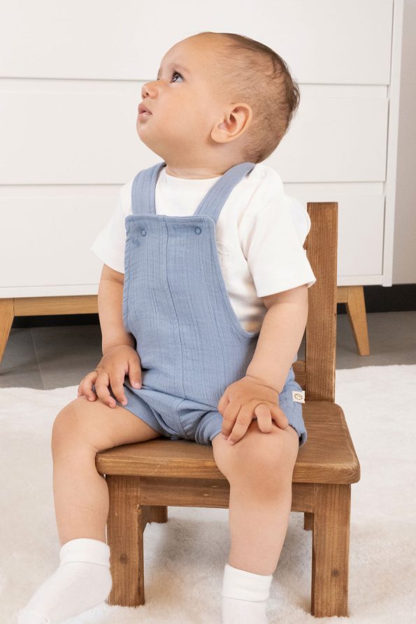 Organic Cotton Muslin Baby Blue Short Overalls