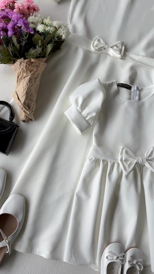 Little One Boutique White Watermelon Sleeve Midi Dress for Moms and Daughters