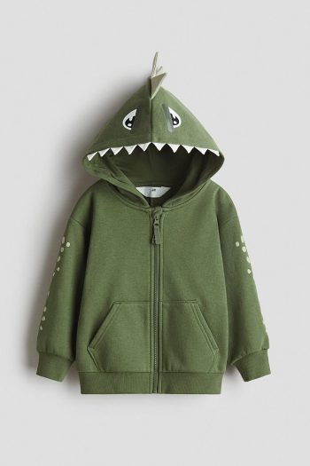 H&M Hooded Zip-Up Top with Appliqué