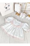 Hobidik Baby Girls' Off-White and Pink Lace Apron Dress Set