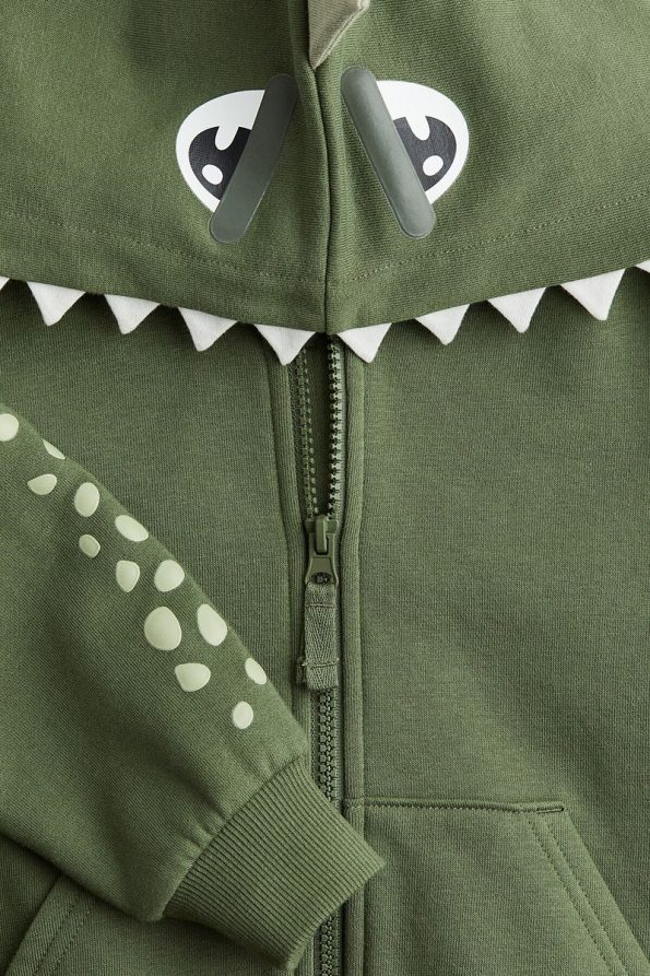 H&M Hooded Zip-Up Top with Appliqué
