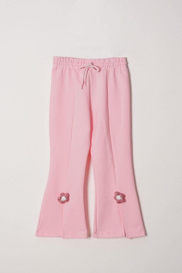 Zepkids Long Sleeve Round Neck Ripped Daisy Detail Light Pink Girls Tracksuit