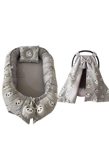 Jaju Baby Nest Gray Panda Fabric Bedside and Stroller Cover Set
