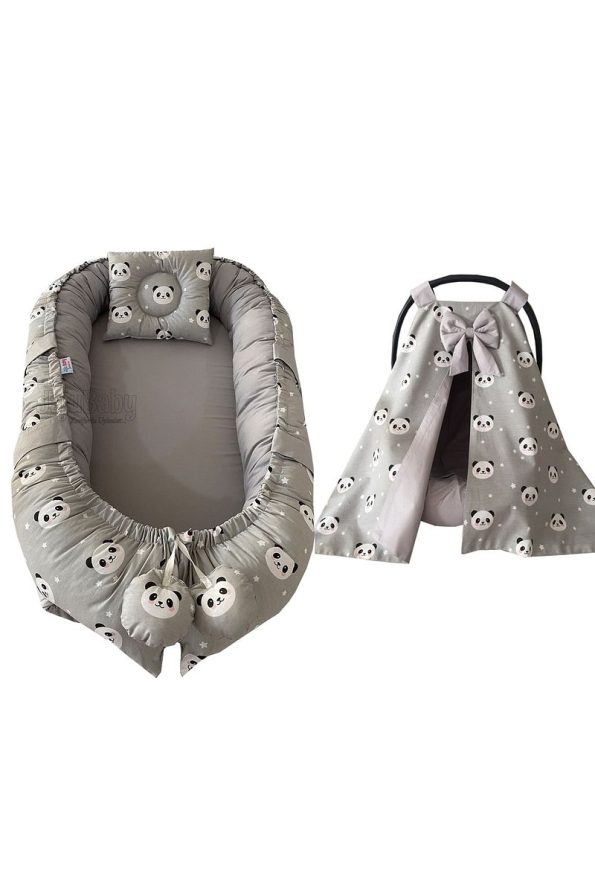 Jaju Baby Nest Gray Panda Fabric Bedside and Stroller Cover Set