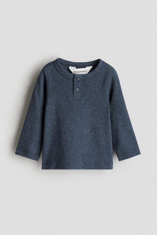 H&M Cotton Crew Neck Top with Ribbed Details