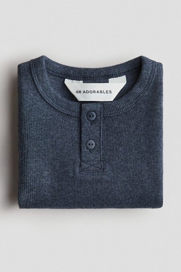 H&M Cotton Crew Neck Top with Ribbed Details