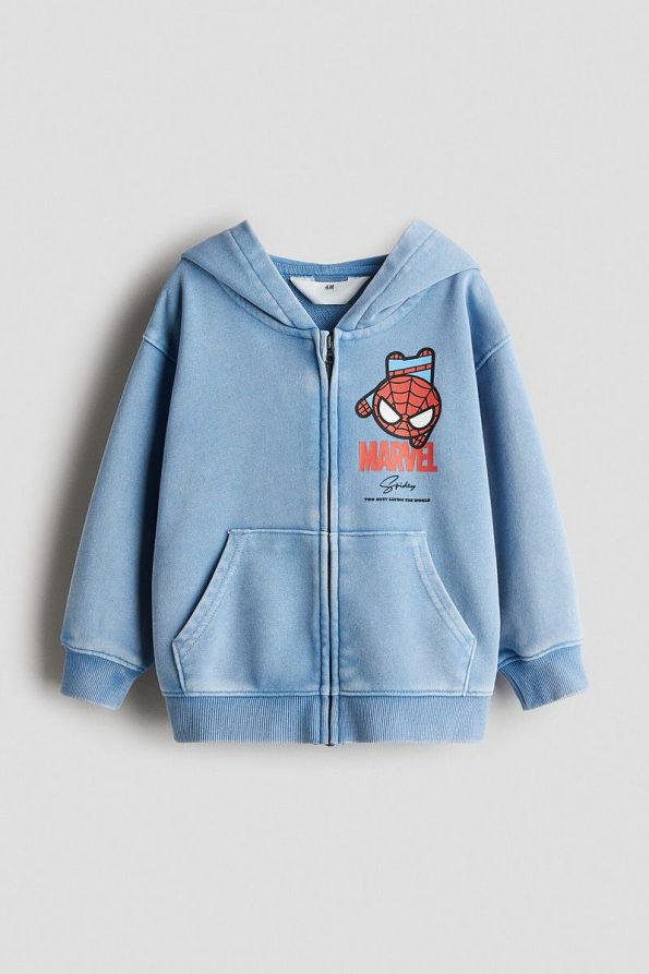 Hooded Zip-Up Printed Top