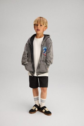 H&M Hooded Zip-Up Printed Top