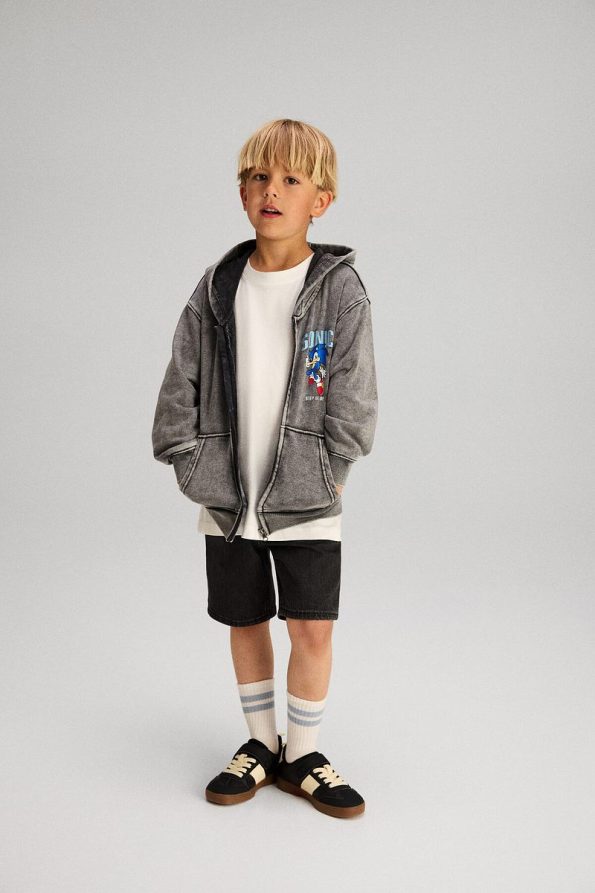 H&M Hooded Zip-Up Printed Top