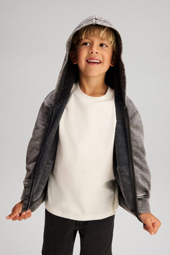 H&M Hooded Zip-Up Printed Top